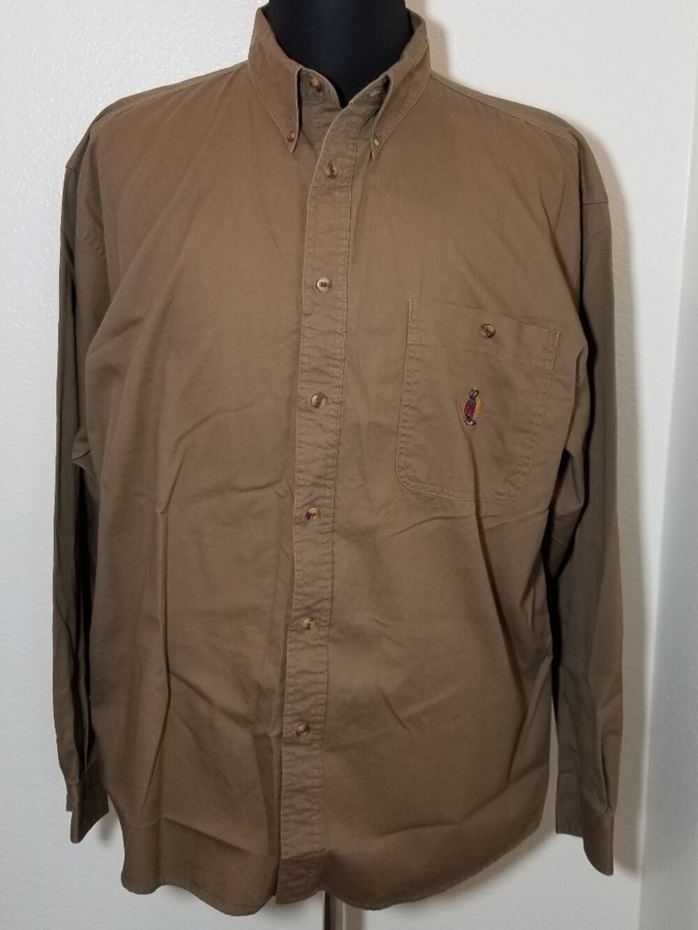Vintage Bugle Boy Company Mens XXL Olive Green Long Sleeve Button Up Embroidered